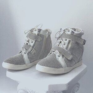 Really Fun Rhinestoned Heeled High-Top Sneakers